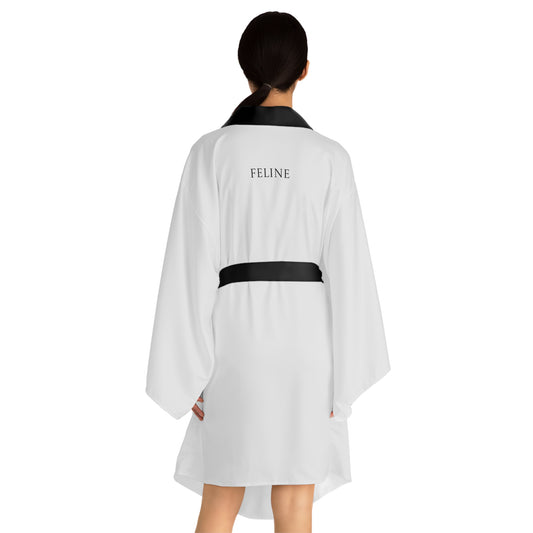 Feline Long Sleeve Kimono Robe — Minimal Cat-Inspired Lounge Wear